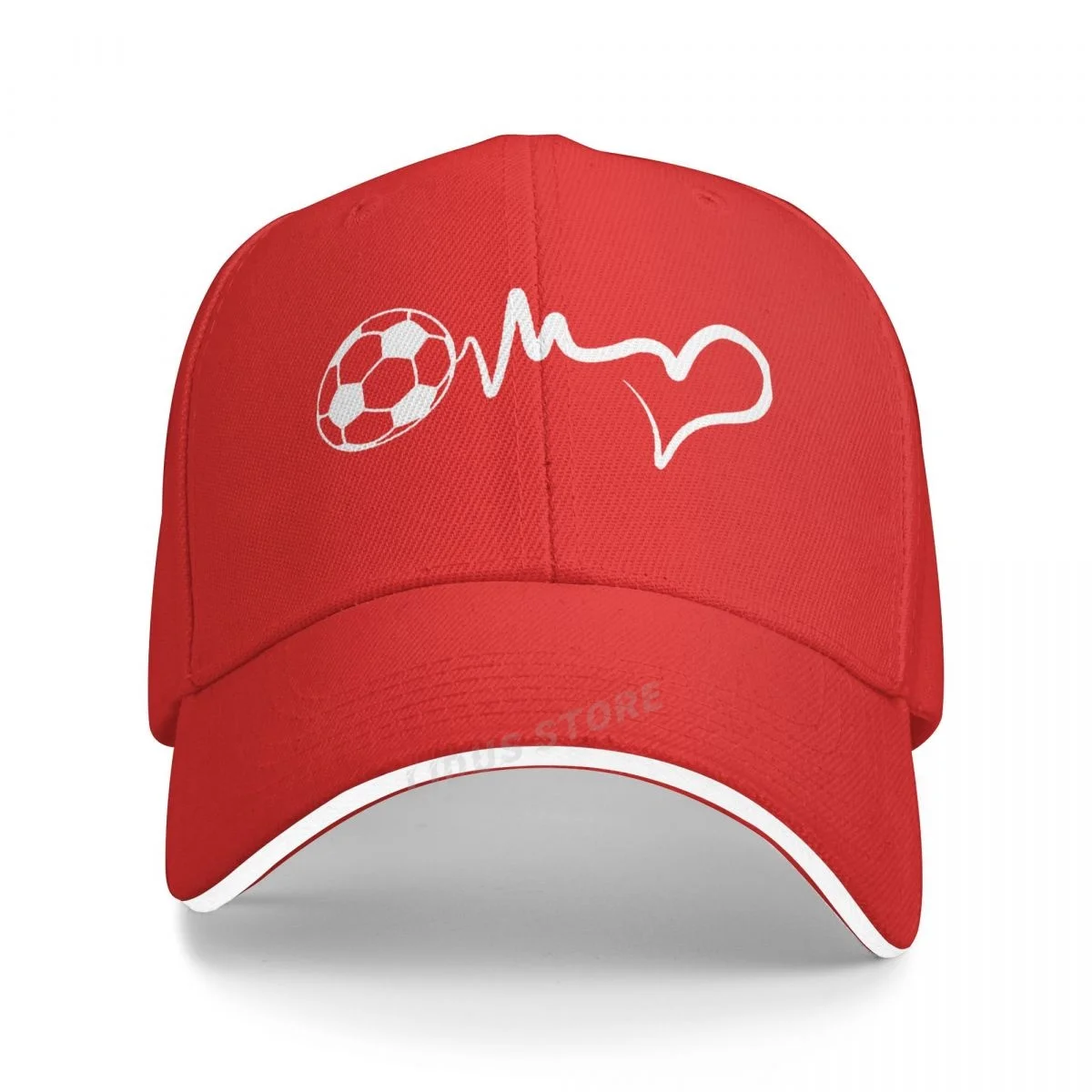 Fotbollsboll hjärtslag basebollkeps herr fotboll sport hiphop-keps sommar justerbar fotboll älskare keps snapback gorra: Röd