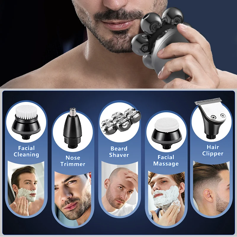 Afeitadora eléctrica 7D, cortadora flotante, Base de cabezal, cortadora de barba portátil para hombres, maquinilla de afeitar eléctrica con cabezal calvo recargable