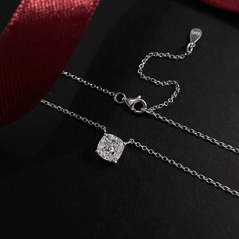 Oevas 7*7Mm Hoge Carbon Diamant Fonkelende Zirkoon 100% 925 Sterling Zilveren Hanger Ketting Voor Vrouwen Bruiloft fijne Sieraden