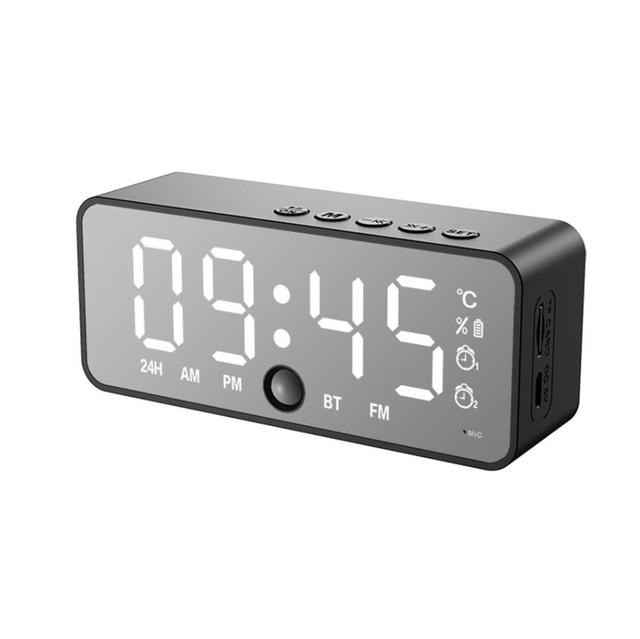Multifunction Alarm Clock Mirror LED Alarm Clock Wireless Bluetooth Music Player Electronic Digital Alarm Clock Home Decoration: Black