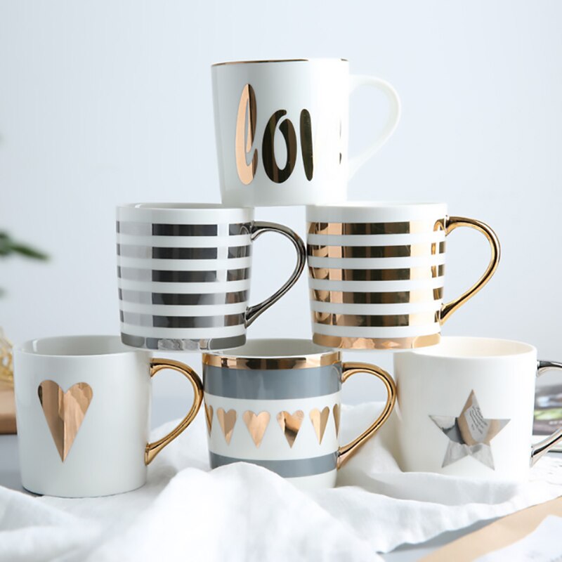 måke keramisk krus keramisk kaffekopp kina benmelk tekopp kjærlighet hjerte stripe drinkware 350ml hjemmekjøkken