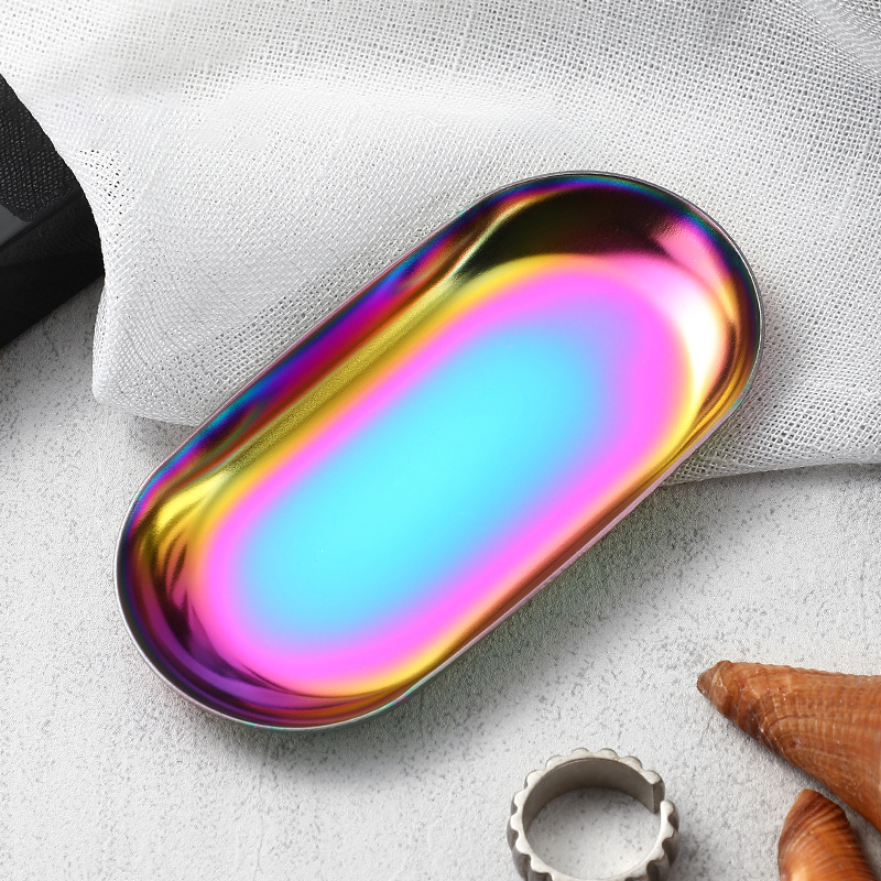 Stainless Steel Manicure Jewelry Storage Tray Metal Cosmetic Storage Oval Cake Fruit Dessert Tray Snack Plate Kitchen Organizer: black