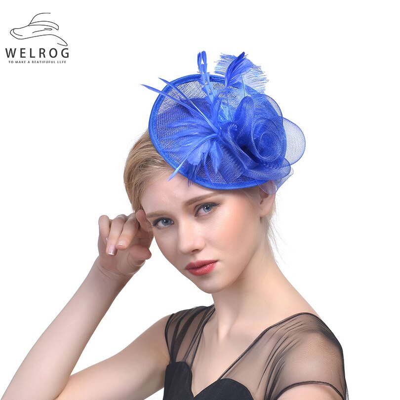 WELROG – chapeau tendance pour femme, chapeau, plume, gaze, maille solide, épingle à cheveux, pour fête, mariage, ruban
