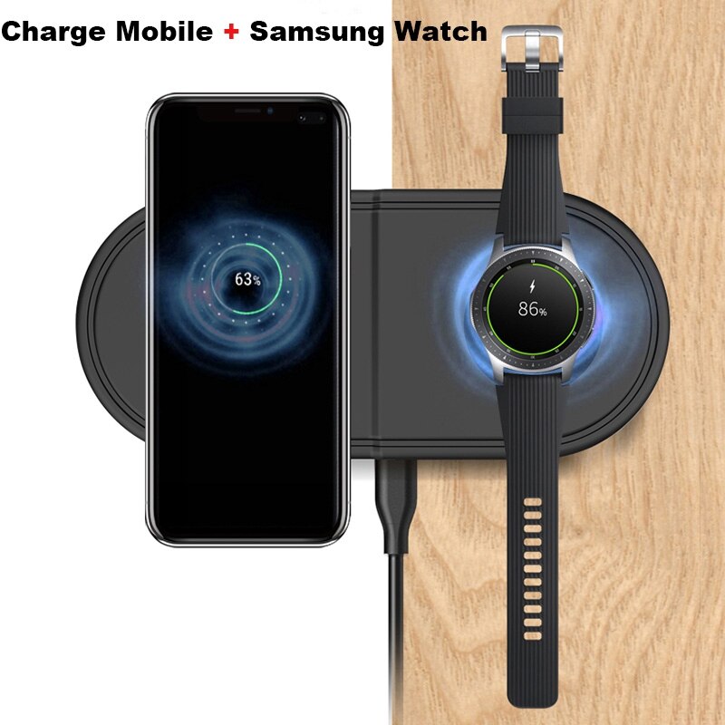 Chargeur sans fil rapide 2 en 1 pour Samsung Galaxy bud montre Active Gear S2 S3 S4 Sport téléphone portable QI Charge sans fil