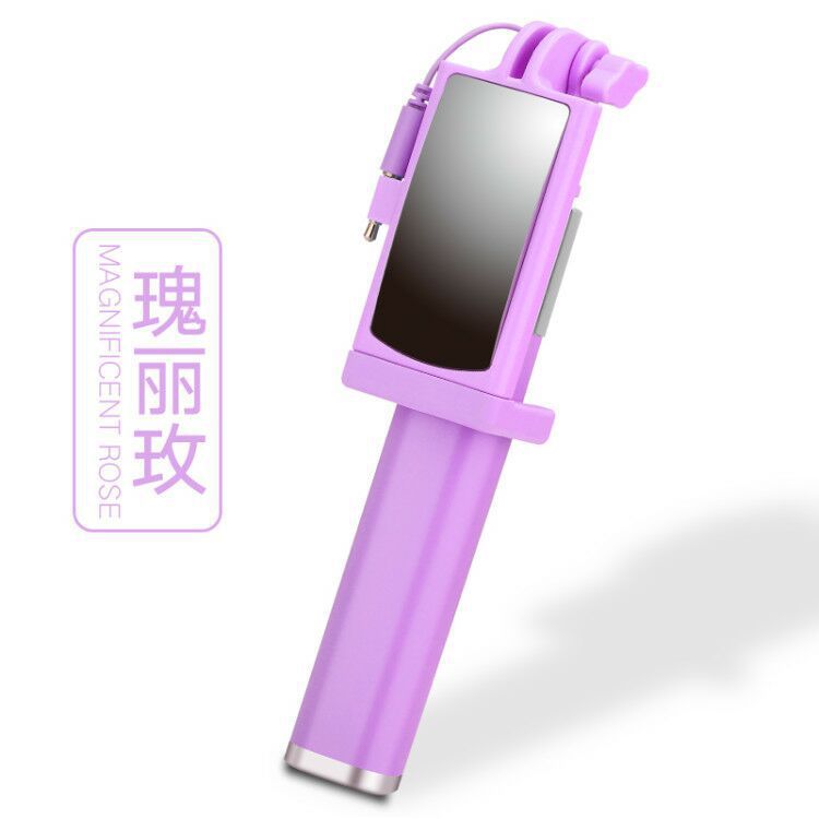 Mini Achteruitkijkspiegel Draad-Gecontroleerde Selfie Stok Vouwen Universele Rvs Uitschuifbare Selfie Stick Universal Foto Sho: Purple