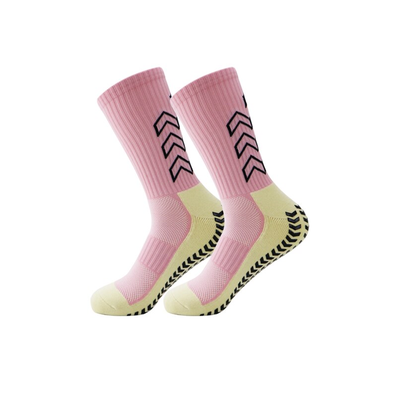 Fußballsocken, rutschfest, weich, atmungsaktiv, für damen und herren, mit verdickter frotteesohle: Rosa