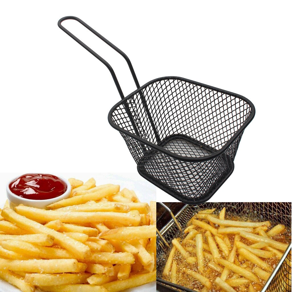 Galvaniseren Rvs Fries Mand Mini Koekenpan Netto Vierkante Blok Mesh Keuken Gereedschap Herbruikbare Mesh Frietjes Mand # B15