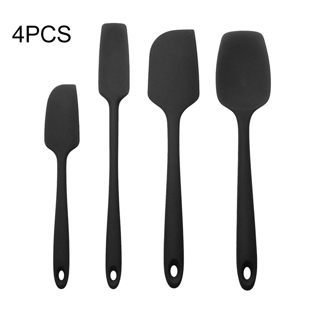 4pcs Hanging Non Stick Heat Resistant Kitchen Utensils Restaurant With Hole Silicone Spatula Set Portable Dishwasher Safe Home: Black