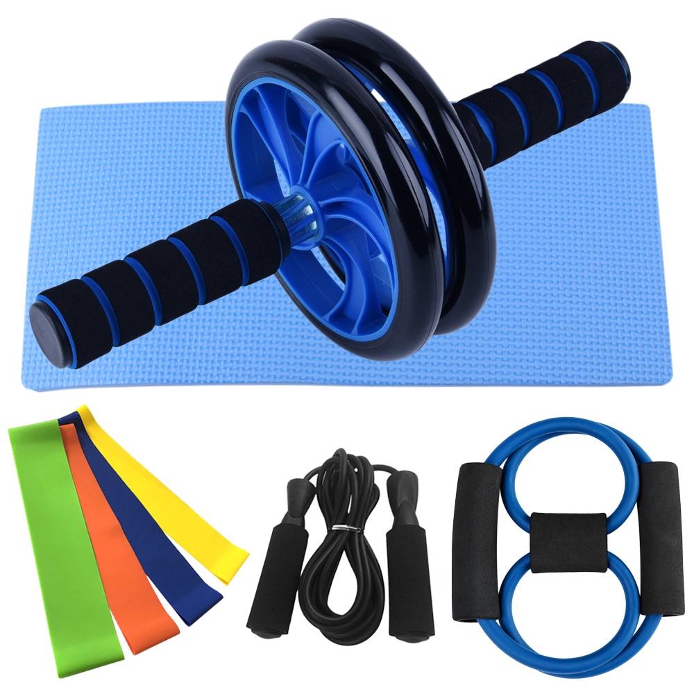 8 in 1 Home Gym Fitness Set Abdominal Roller Wheel 8 Shape Resistance Band Resistance Loop Band Jump Rope Pack Kit Home Sports