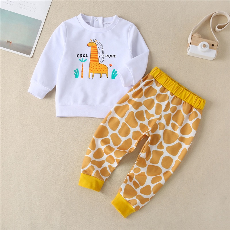 Baby sommer efterår tøj spædbarn baby pige drenge unisex nattøj tøj langærmet pullover tegneserie giraf sæt outfits