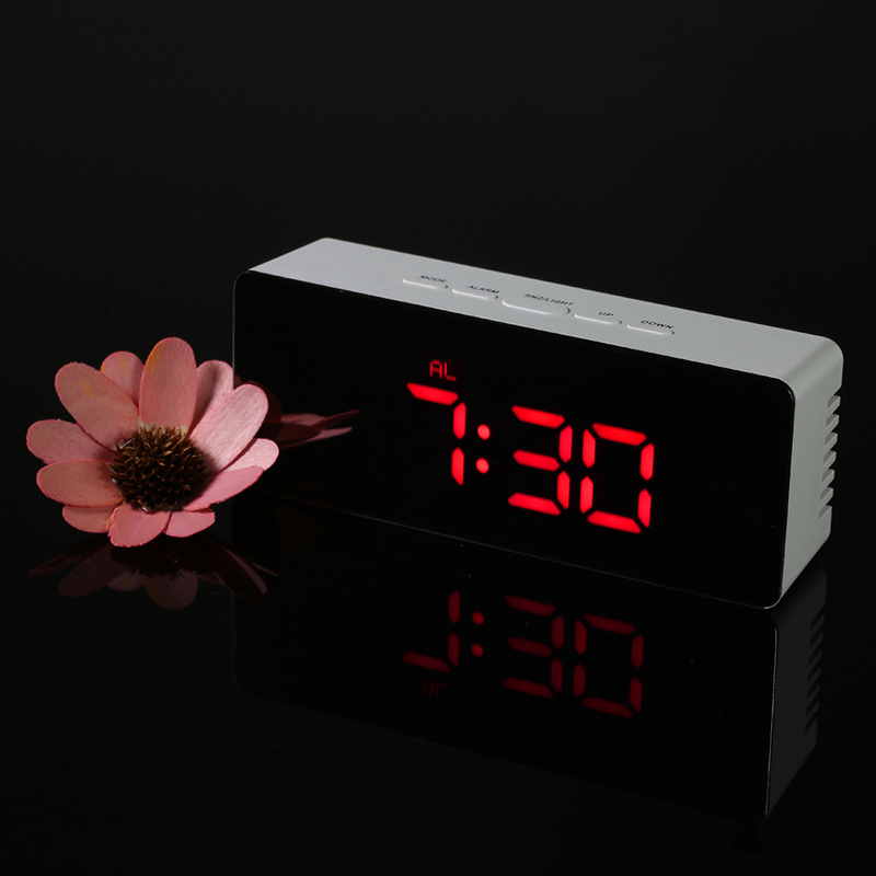 Digital LED Alarm Clock 12H/24H Alarm and Snooze Function Mirror Clock Indoor Thermometer Electronic Desktop Table Clocks USB: Red