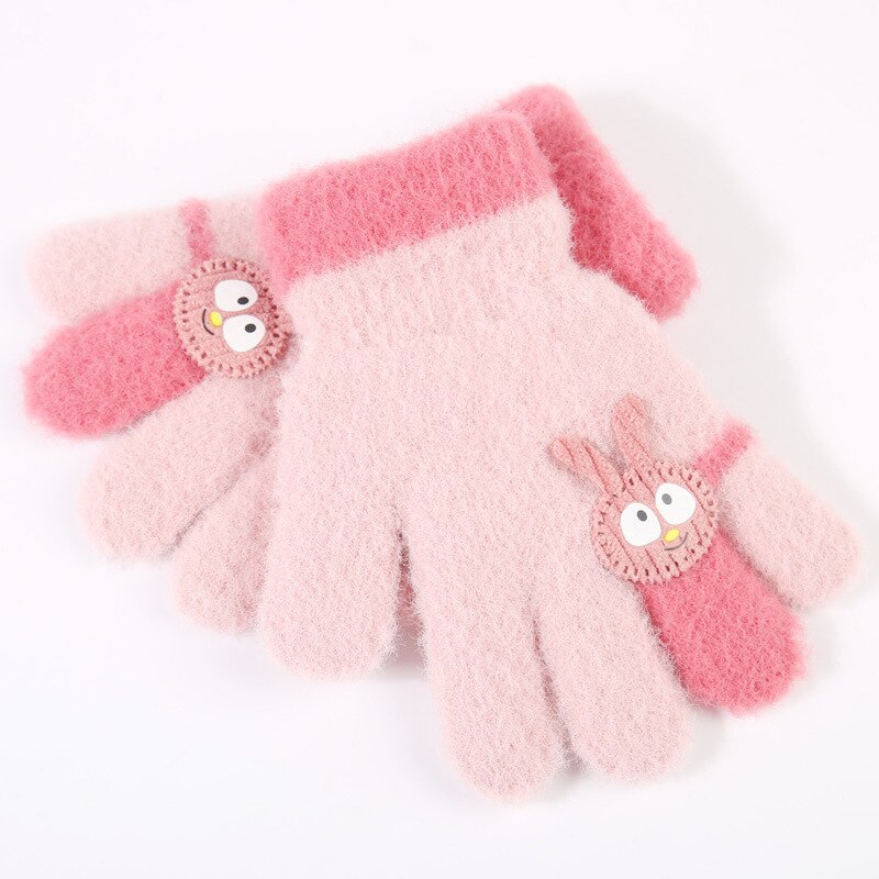 Wecute 10*15cm criança inverno luvas quentes para cerca de 3-6years crianças bonito coelho dos desenhos animados à prova de frio ao ar livre equitação jogar luvas de malha: Rosa
