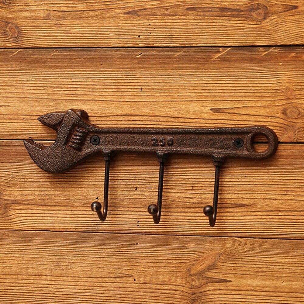 Retro Cast Iron Wall Hooks Decorative Metal Hanger Hammer Spanner Style Wall Mounted Coat Key Holder Towel Rack for Home Bedroom