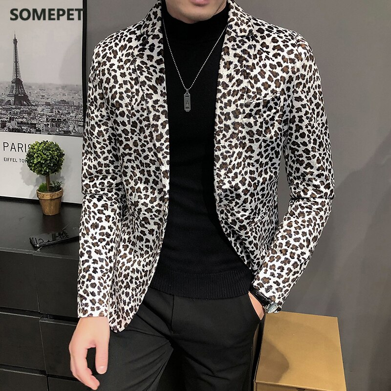 Leopard Print Suit Jacket Men Casual Slim Men amp Clothing Velvet Blazer Nightclub Dance Party Clothing