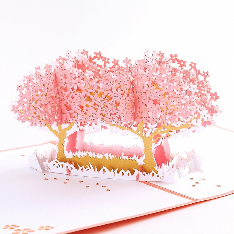 Fogtail 3D Trees Shape Pop-Up Greeting Cards For Valentine's Day Year Mother's Day Birthday Girlfriends: Pink