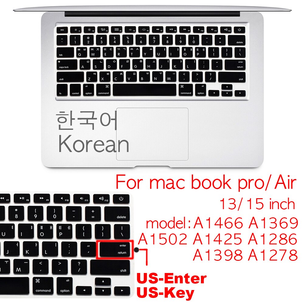 Funda protectora para teclado coreano US-Enter, para Macbook Pro 13Air 11 12 15 touchbar A2159 A1466 A1932/A1990/A1398/A1708