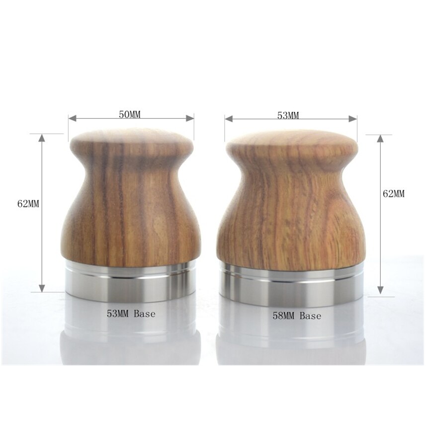 Empuñadura de café de madera 58mm Dalbergia Odorifera Mango en polvo martillo ajustable Acero inoxidable plano Bae Espresso herramientas de café