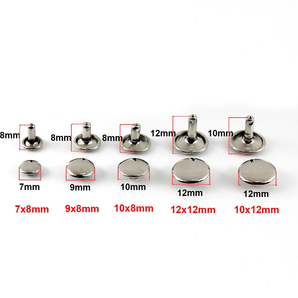 100sets 7/9/10/12mm Metall Doppel Cap Nieten Studs Runde Niet für Leder Tasche gürtel Kleidung Kleid Schuhe Kragen Decor