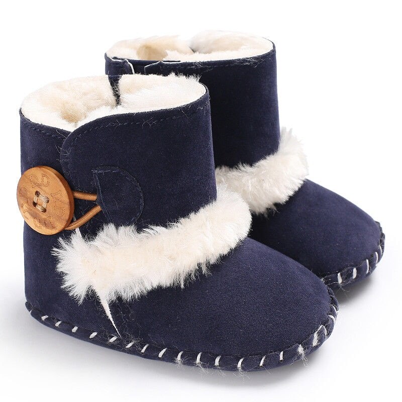 Bebê recém-nascido meninas botas de neve inverno quente sapatos botão sólido de pelúcia tornozelo botas de inverno do bebê unisex sapatos quentes: dark blue / 7-12 meses