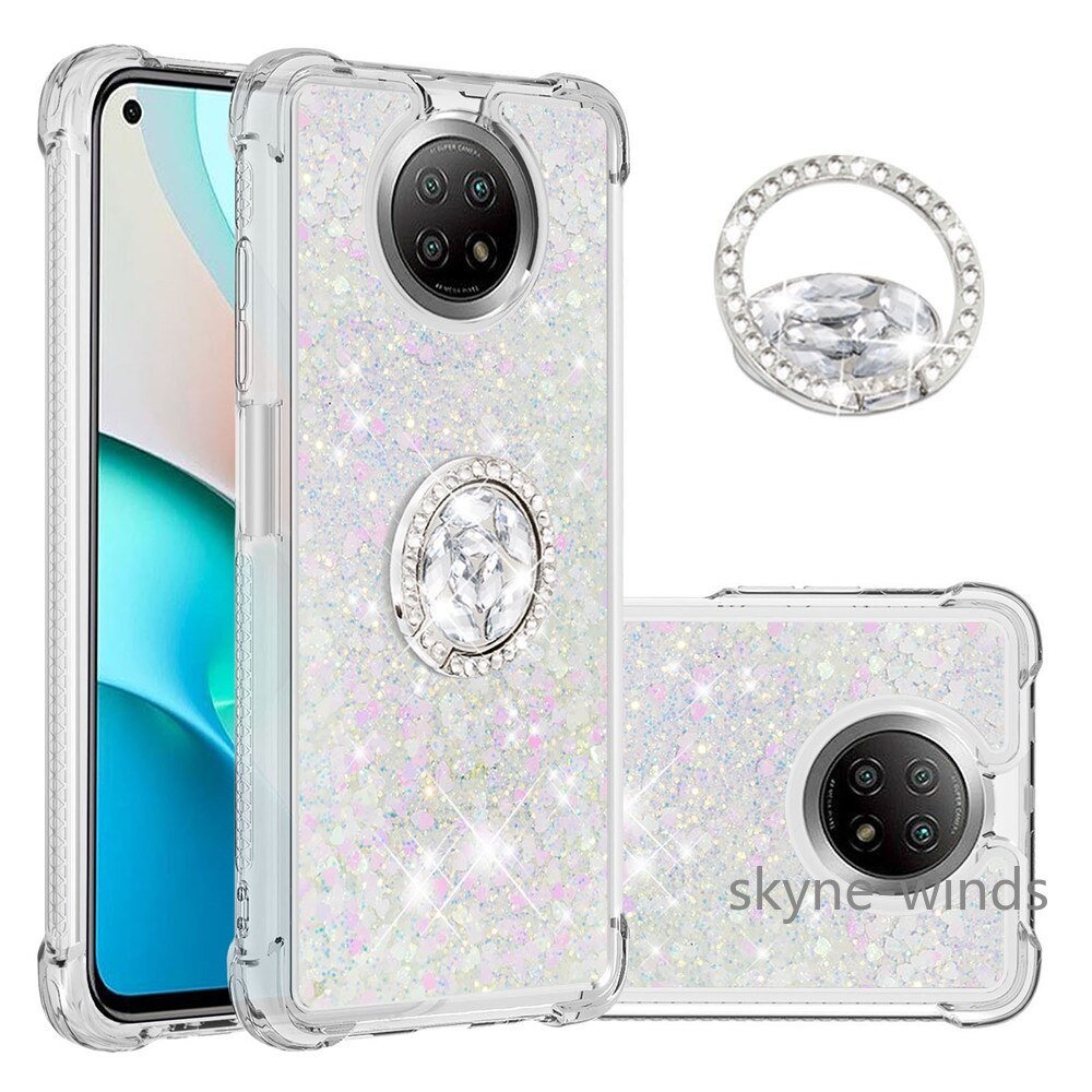 Voor Xiaomi Redmi Opmerking 9 5G Rhinestone Ring Gesp Anti-Collision Quicksand Case Voor Xiaomi Note9 5G cover Coque Fundas Behuizing