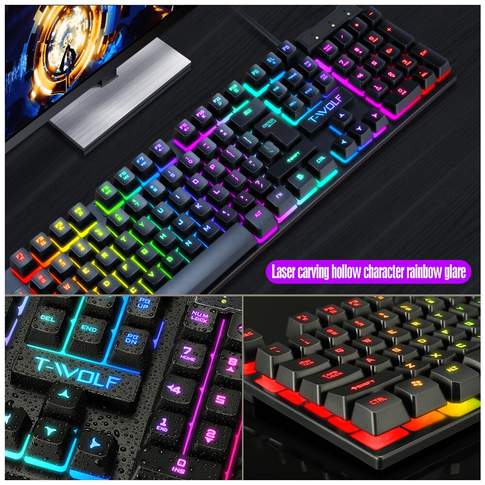 Gaming Keyboard And Mouse Wired Gaming Keyboard With RGB Rainbow Light Rubber Keycaps USB Keyboard Gamer Laptop Wired Ergonomics