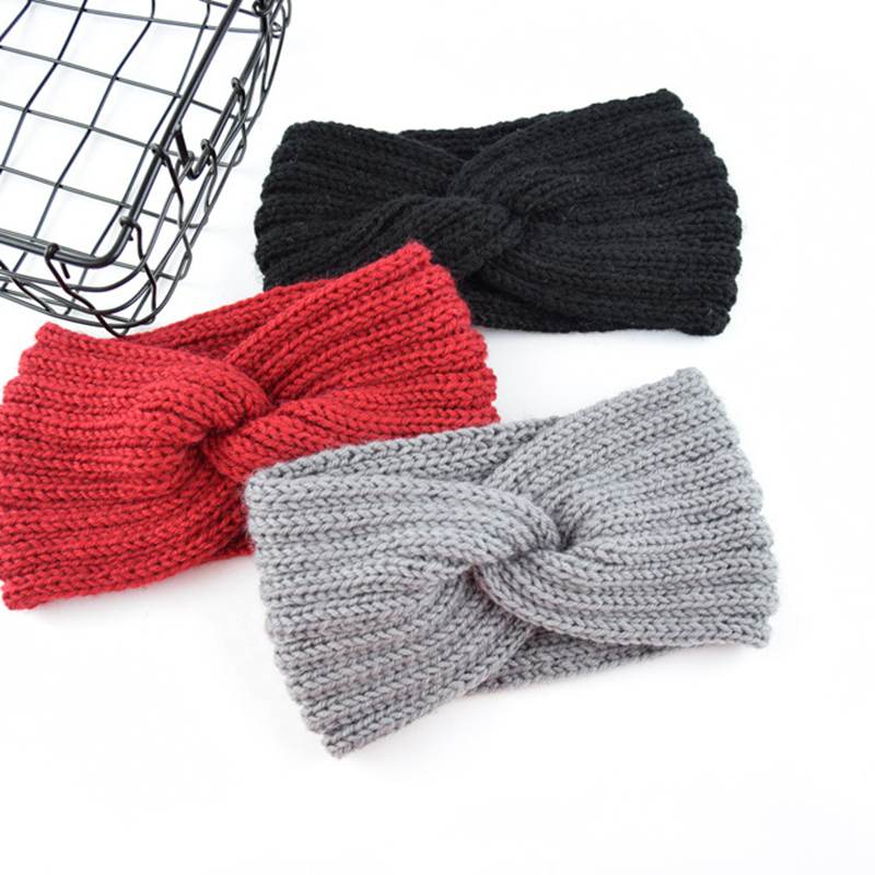 Winter Quer Knoten Stirnband Einfarbig Gestrickte Warme Haarband Dame Weibliche Haar Zubehör Wärmer Ohr Häkeln Elastische Haar Bands