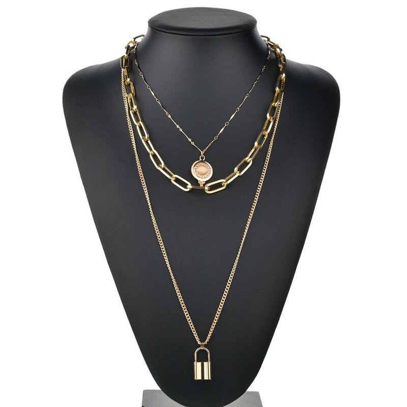 LETAPI Persoonlijkheid Cross Lock Metalen Multilayer Hip hop Lange Chain Cool Eenvoudige Ketting Voor Vrouwen mannen Sieraden: 43339