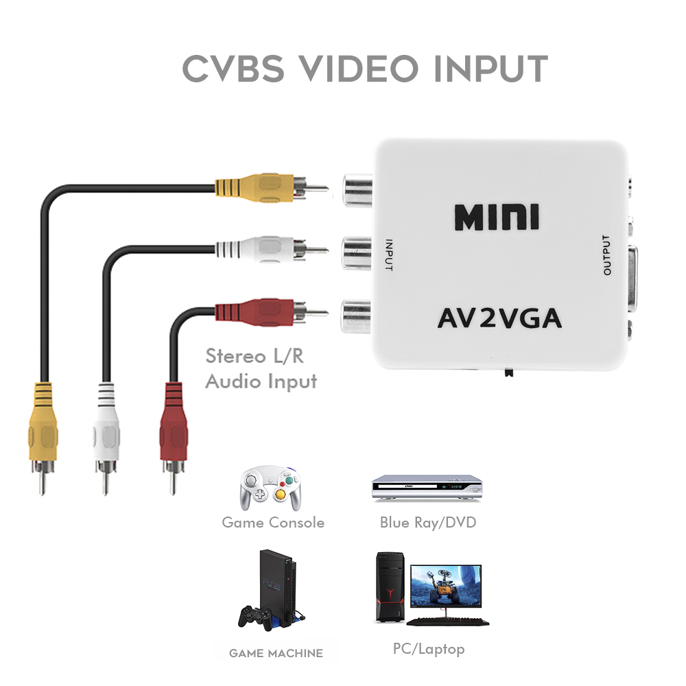 Convertidor VGA a AV VGA a RCA convertidor AV a VGA adaptador RCA con Cable de Audio de 3,5mm para TV Box PC 1080P CVBS a VGA convertidor