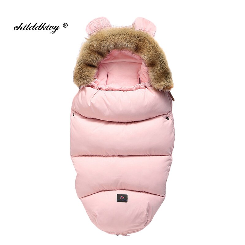Winter Baby Kinderwagen Schlafsack Nette Ohr Schlafsack Für Kleinkind Warme Dicke Plus samt FußSack Neugeborenen Rollstuhl Umschläge: Rosa