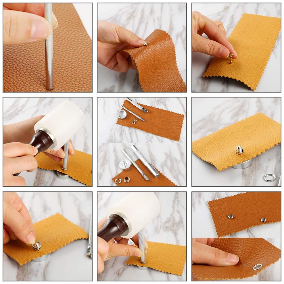 Kit de remaches de cuero, broches de Metal, incluye Kit de botones a presión, Tornillos, pernos de presión, remaches para cuero, cinturón, chaqueta, artesanía de cuero DIY