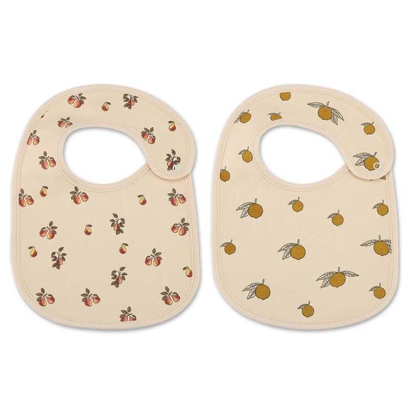 2 Pcs Babyvoeding Kwijl Bib Cartoon Gedrukt Speeksel Handdoek Sjaal Bandana Waterdichte Zachte Katoen Drukknoop Burp Doek Bandana: Pear Lemon