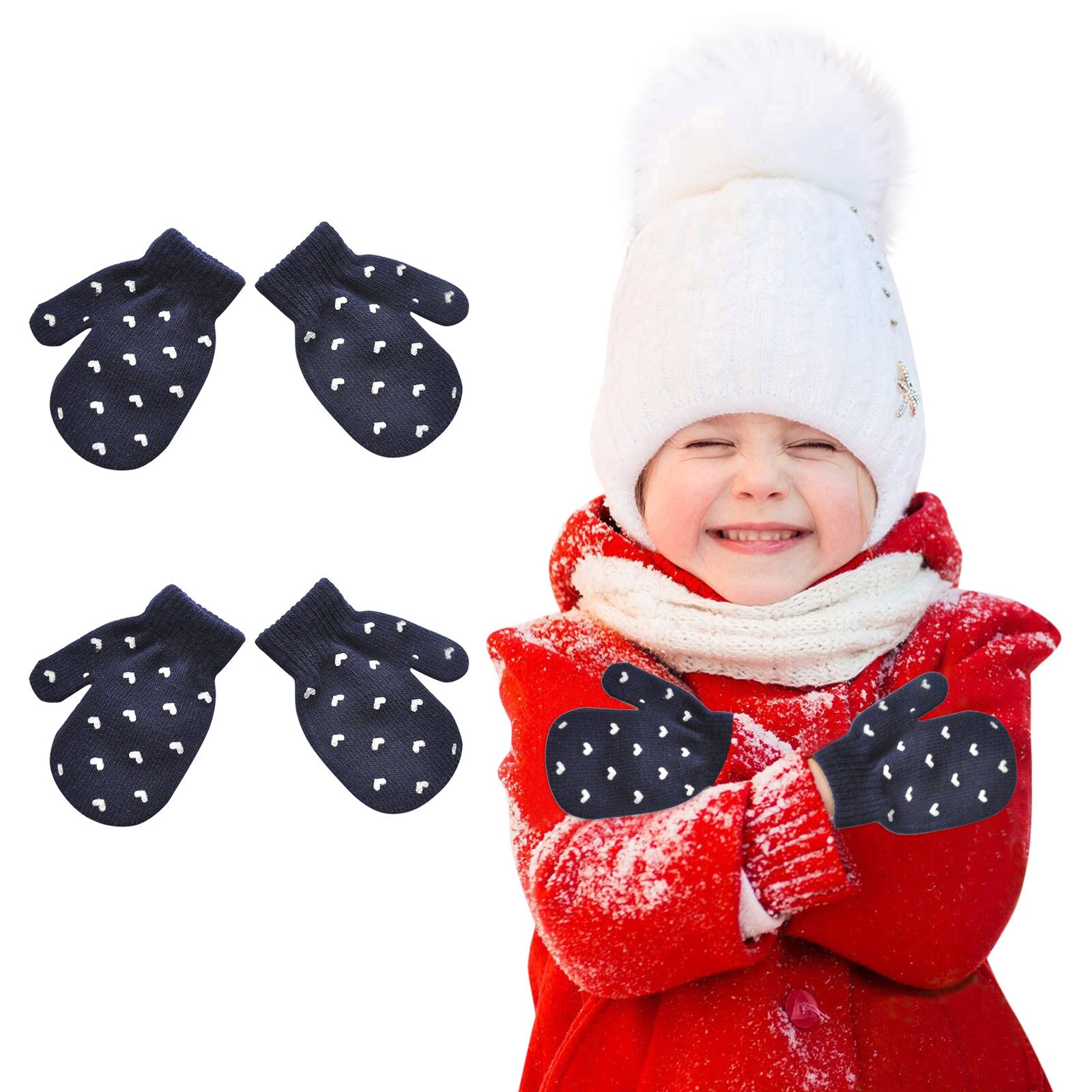 2 Paare 3 Farbe freundlicher Fäustlinge freundlicher Jungen Mädchen Winter Winddicht Niedlich Liebe Herz Erwärmung Gestrickte Handschuhe Winter Zubehör: A