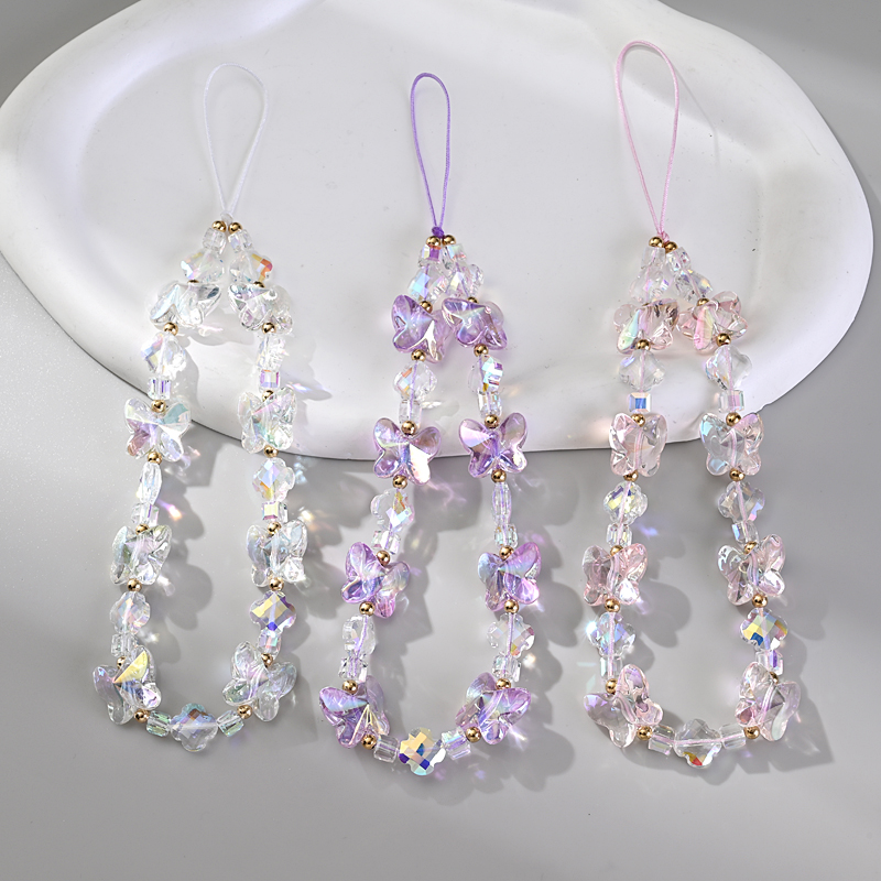 Women Girl Acrylic Mobile Phone Chain Transparent Sweet Butterfly Telephone Hanging Cord Anti Cellphone Lanyard Jewelry