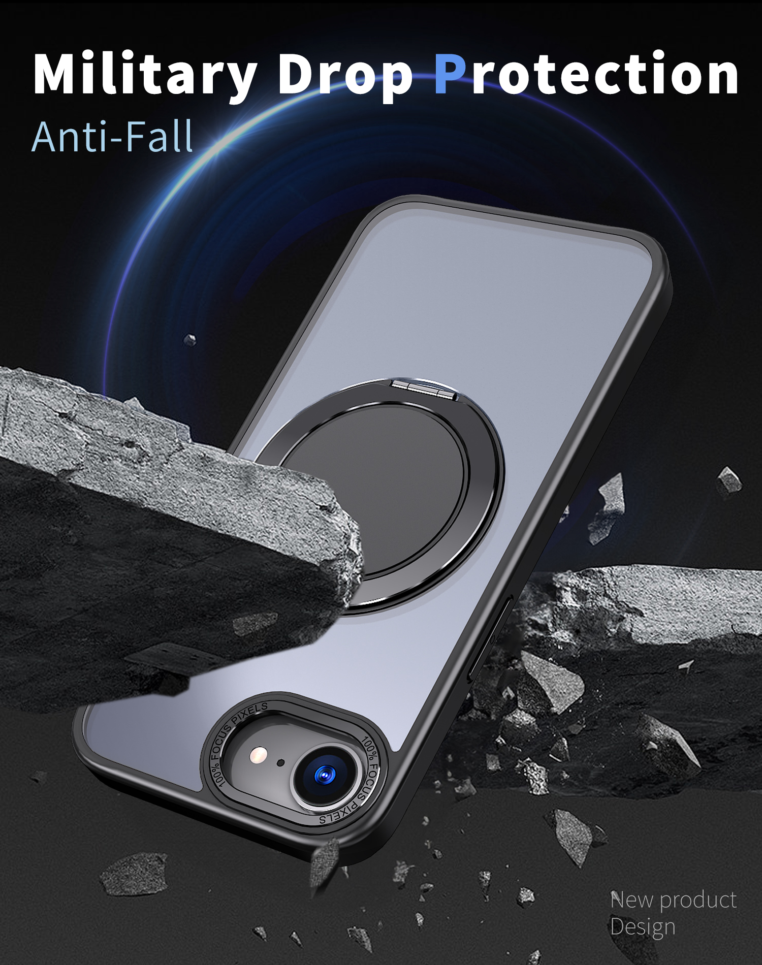 Fit iPhone 16e telefoonring metalen standaard schokbestendig hoesje, magnetisch voor iPhone 16e 2025 hoesje [compatibel met MagSafe]