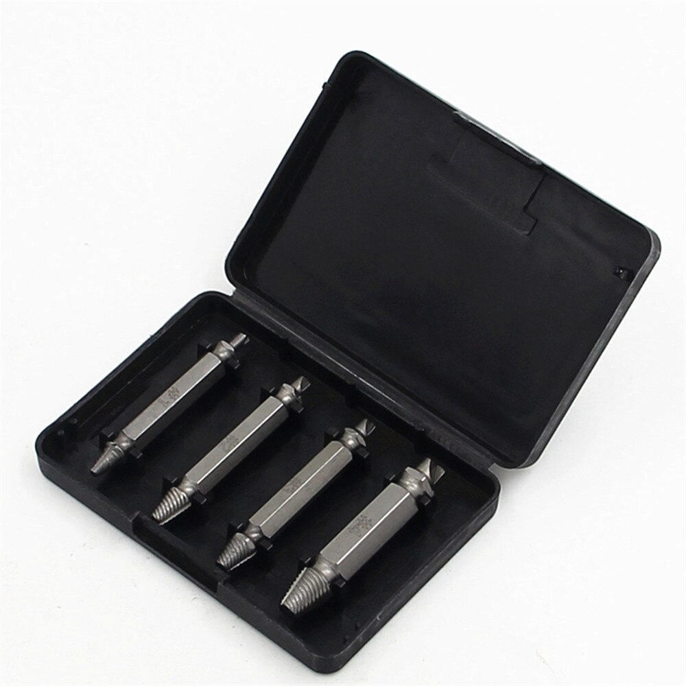 4Pcs/Set Screw Extractor Damaged Screw Extractor Drill Bit Extractor Drill Set Broken Speed Out Bolt Extractor Stud Remover Tool: With Box / Grey S2 Steel