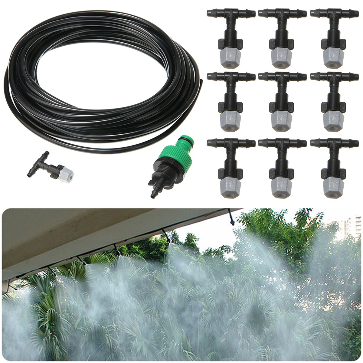 10m vattendimma kylning bevattningssystem sprinkler vattenbevattning  +10pc munstycken sprinkler trädgårdsredskap
