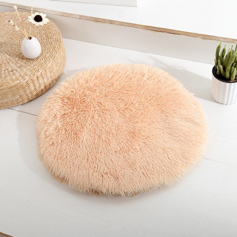 Ronde Hond Bed Mat Lange Pluche Kat Deken Pluizige Lounger Hond Kussen Warm Huisdier Bed Huis Voor Kleine Grote Honden katten Dierbenodigdheden: Apricot / diameter 50 cm
