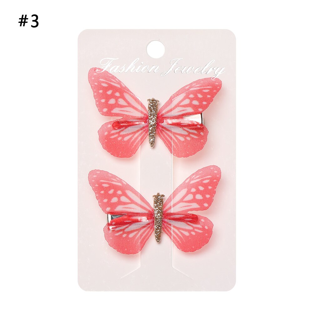 2 Pcs Girls Colorful Butterfly Cartoon Hairpin Children Hair Clips Crystal Sequins Barrettes Princess Hair Accessories: 03