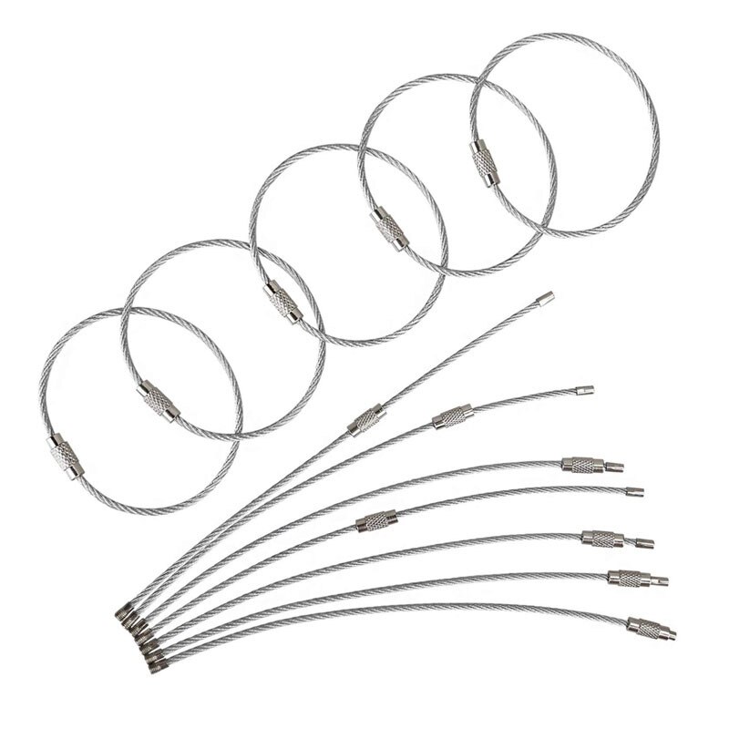 10 st/lot rostfri ståltråd nyckelring kabel rep nyckelhållare nyckelring nyckelringar dam män smycken nyckelhållare