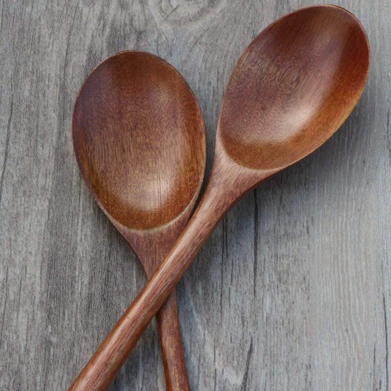 Wooden Spoons, 6 Pieces Wood Soup Spoons for Eating Mixing Stirring Cooking, Long Handle Spoon with Japanese Style Kitchen U