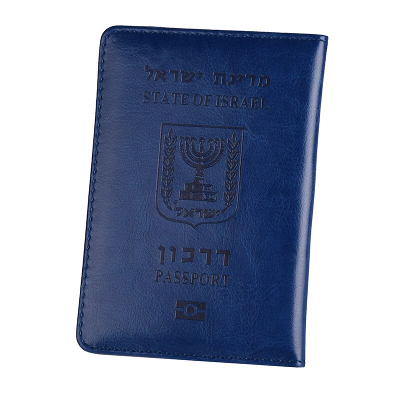 Funda de cuero de Pu para pasaporte de Israel, funda de identificación de Israel, Cartera de viaje para hombres y mujeres de Israel: Dark Blue