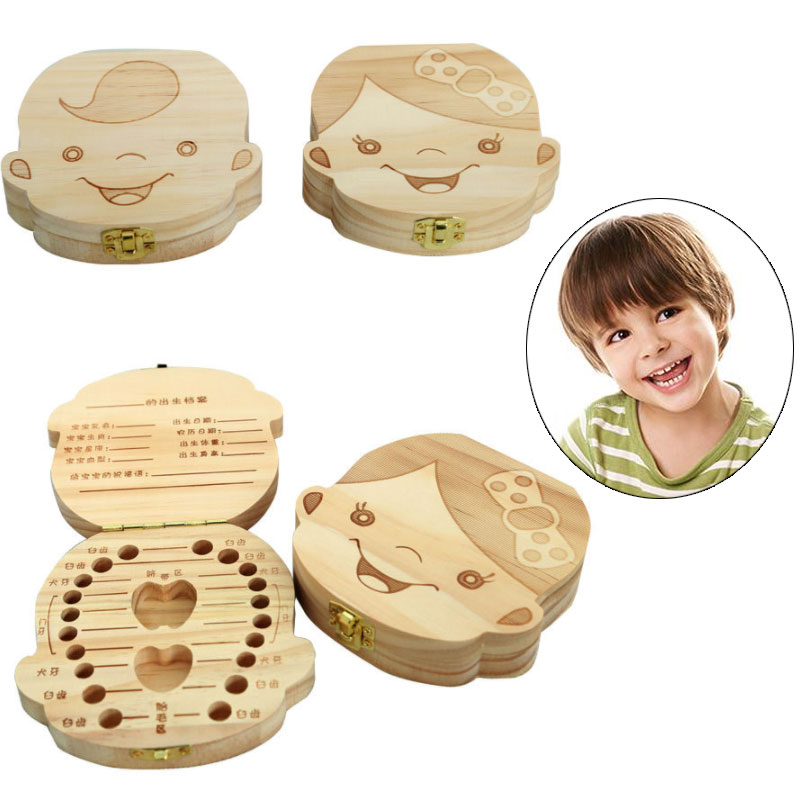 Englisch/Spanisch/Französisch/Russisch/Italienisch Kreative Baby Zahn Kasten Baby Nabelschnur Und Baby Haar Lagerung Kasten Holz Lagerung Kasten