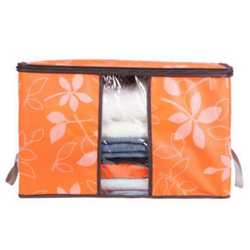 1 Uds. Bolsa de ropa de edredón caja de almacenamiento de tela no tejida con asas plegable a prueba de humedad Caja de almacenamiento sellada organizador transparente: C-orange 60x40x35cm