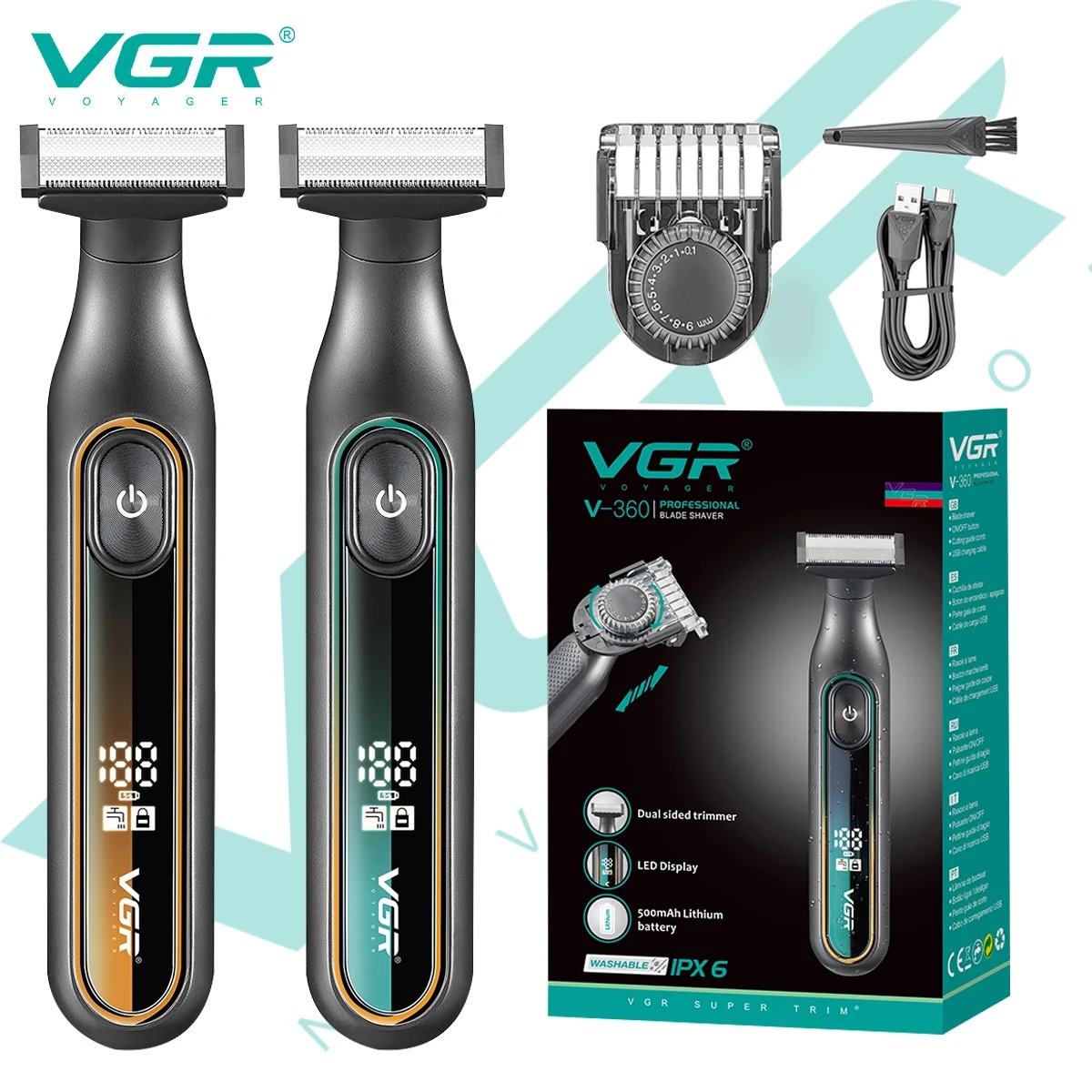 VGR Recortador de pelo Hogar resistente al agua maquina cortar Recargable cortadora de pelo para hombre Ajustable Recortador de pelo Lavable de cuerpo completo reciprocante Cortapelos para hombre V-360