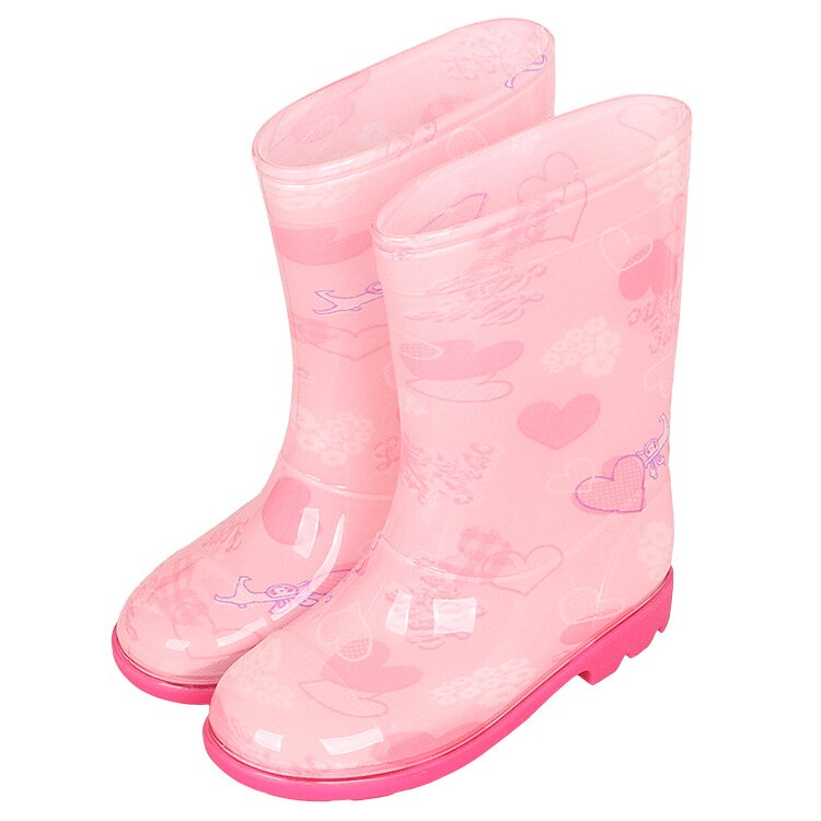 Childhood Cartoon Printing Rain Boots for Boys Cute Little Girl Pink Rainboots Children Rubber Shoes Platform D03242: Heart Shape / CN18 Insole 18 cm