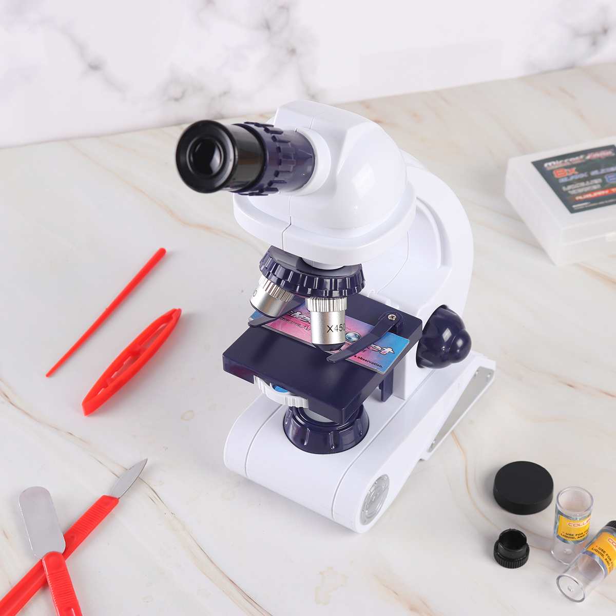 Microscope Kit Science Lab LED Biological Microscope Magnifier Home School Educational Toy for Kids Optical Instruments 80x-450x