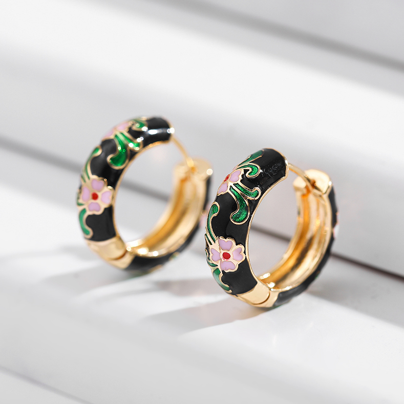 Orecchini a cerchio piccoli con fiori colorati Vintage ▾ Smalto in metallo Fiori e piante Cerchio Huggie cerchi Regalo di gioielli alla moda femminile: Rosa colore Oro