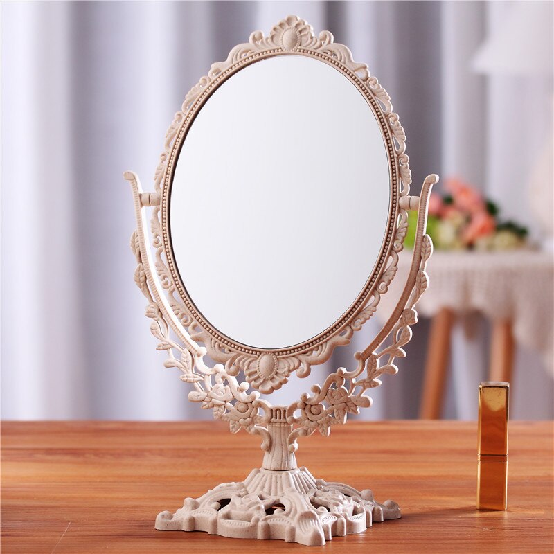 Desktop Makeup Mirror Double-sided Beauty Vanity Mirrors European Style Retro Household Princess Mirror Bracket Lady Mirrors: Oval
