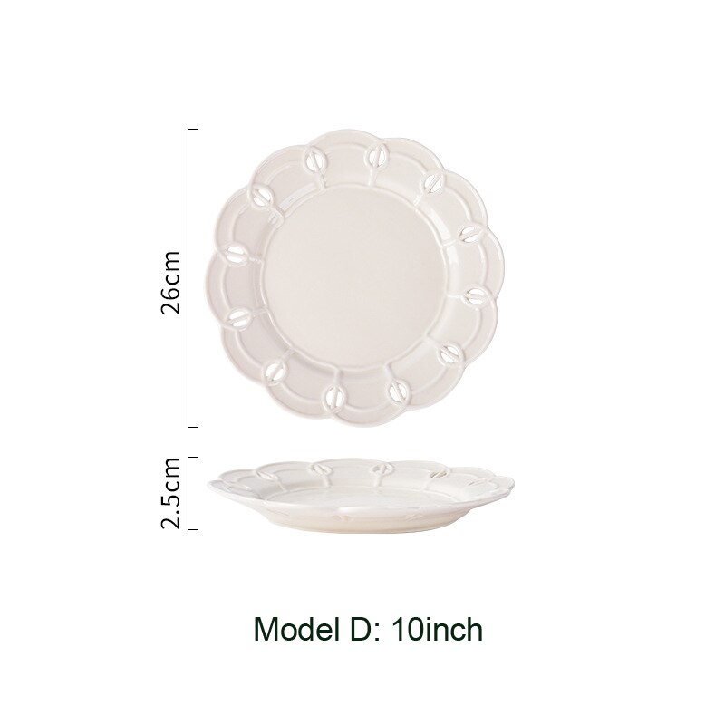 French Style Vintage White Snack Plates Ceramic Embossed Dessert Bread Trays Cake Dishes Bridal Shower Wedding Party Tablewares: D