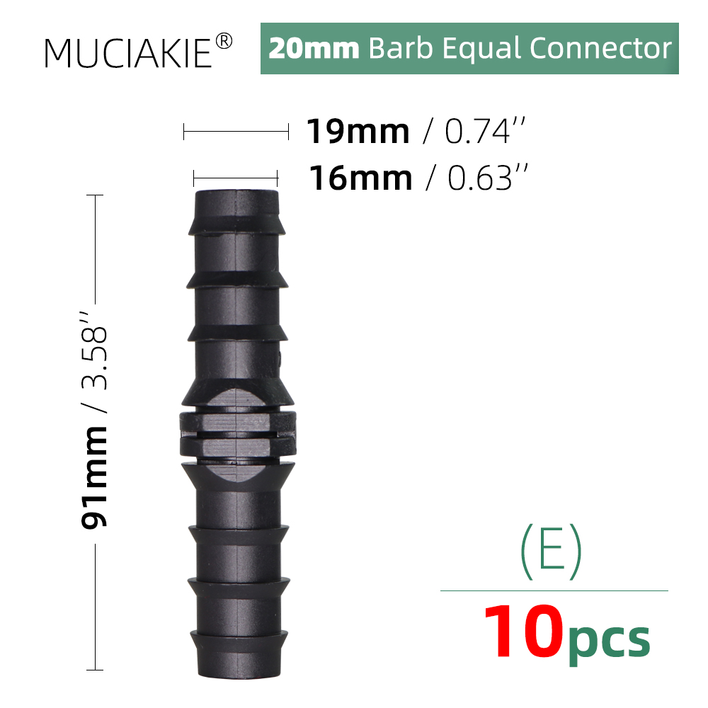 Drip Irrigation Water 16 20 25MM Barbed Connectors Tee Coupling Elbow Cap Plug End Kit 1/2 3/4&#39;&#39; Male Thread Tubing Hose Fitting: Ex10pcs